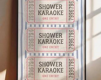 Lámina con entrada para karaoke en la ducha, divertida decoración de pared para el baño, decoración moderna para el baño, póster retro de entrada de concierto, arte para apartamentos de chicas con estilo.