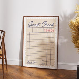 Guest Check Art Print, Trendy Wall Art, Guest Check Poster, Retro Poster Art, Guest Check Wall Art, Gift Wall Art, Personalized Gift