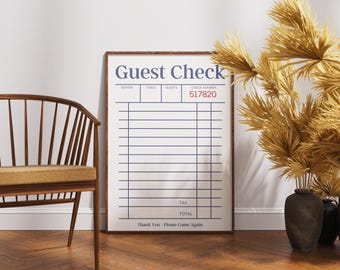 Blank Guest Check Poster, Trendy Wall Art, Guest Check Art Print, Retro Wall Art, Guest Check Banner, Blank Gift Wall Art, Personalize Gift