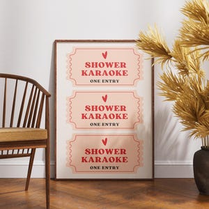 Shower Karaoke Ticket Print Pink Bathroom Retro Cream Aesthetic Shower Singing Funny Wall Art Vintage Trendy Home Decor Physical Print