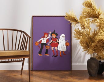 Trick or Treat Halloween Poster, Retro Halloween Poster, Halloween Kitchen Art, Wall Art Halloween Poster, October Halloween Party Decor