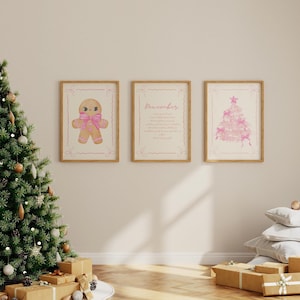 Coquette Christmas Set of 3 Posters, Christmas Wall Art, Watercolor Christmas Aesthetic, Christmas Tree, Pink Christmas