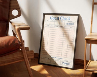 Blank Guest Check Poster, Empty Guest Check Poster, Retro Preppy Receipt Poster, Apartment Art Decor, Vintage Aesthetic Poster