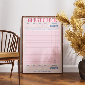 Guest Check Art Print, Trendy Wall Poster, Blank Guest Check Banner, Retro Art, Guest Check Wall Art, Gift Wall Art, Personalized Gift