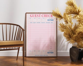 Guest Check Art Print, Trendy Wall Poster, Blank Guest Check Banner, Retro Art, Guest Check Wall Art, Gift Wall Art, Personalized Gift