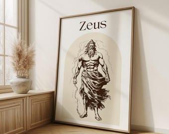 Zeus poster, Greek God of Thunder, Mythology art, Greek God Decor, Vintage Zeus Poster, Greek Museum Poster, Aesthetic Home Decor