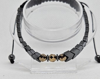 Bracelet cordon tressé avec hématite pour homme et femme