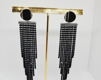 Pendant-Earrings with Rhinestone Chain. Volumetric Long.