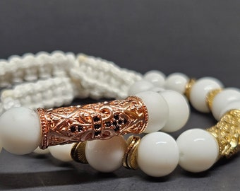 Braided Handmade Bracelet with Natural White Agate Stone