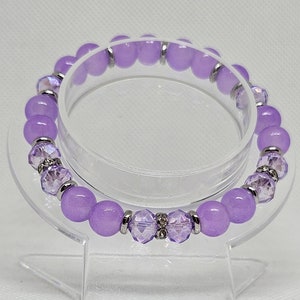 Handmade Beaded Bracelet. Crystal Glass Beads Violet Color.
