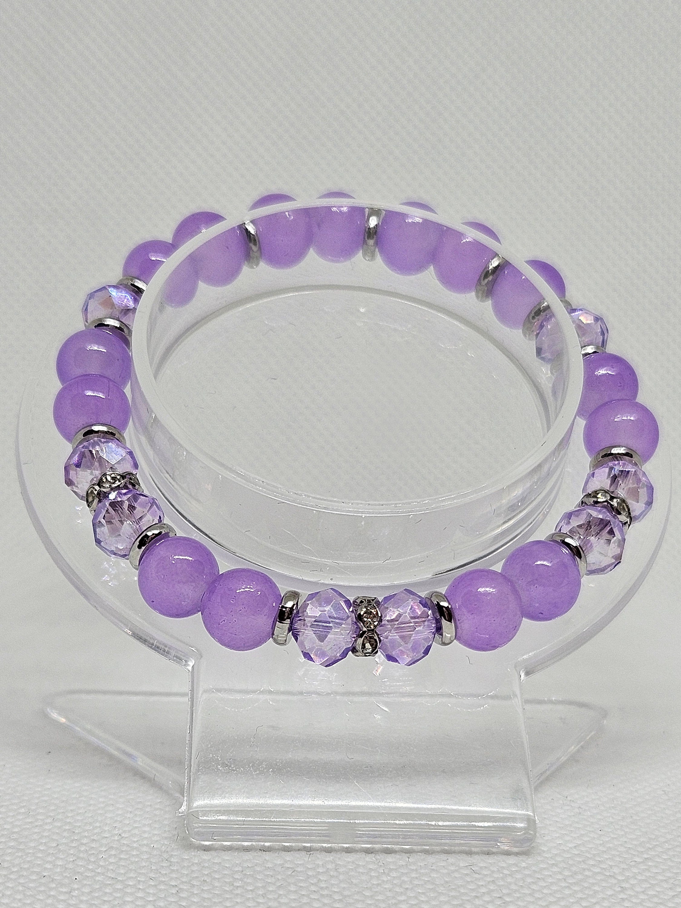 Handmade Beaded Bracelet. Crystal Glass Beads Violet Color