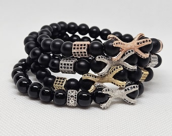 Pulsera de piedra de ágata negra natural hecha a mano