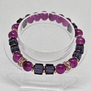 Handmade Beaded Bracelet. Crystal Glass Beads Violet Color.