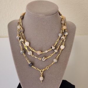 Necklace of natural  &quot;Picasso&quot; jasper and chains. Transforming necklace.  Women&#39;s jewelry.