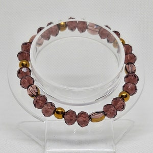 Handmade Beaded Bracelet. Crystal Glass Beads Violet Color.