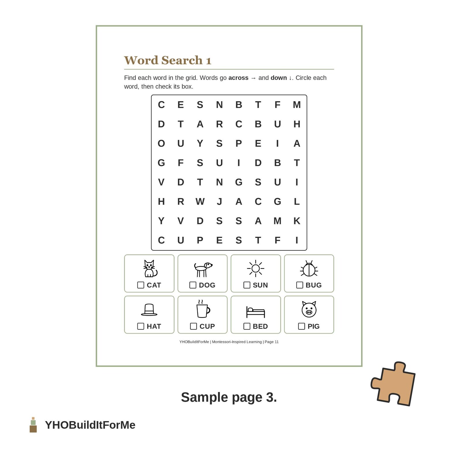 Word search page with picture word bank