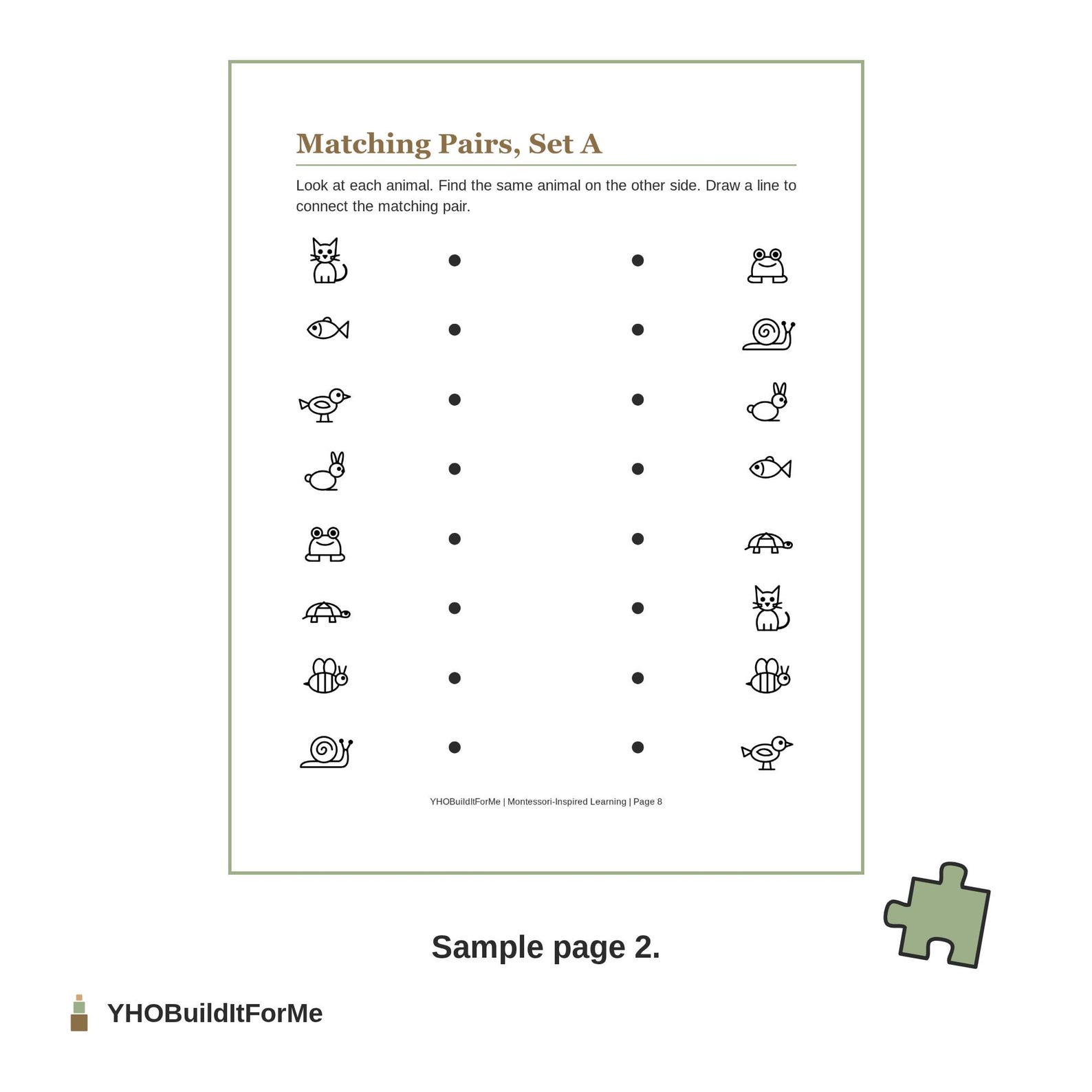 Matching pairs page with animal pictures