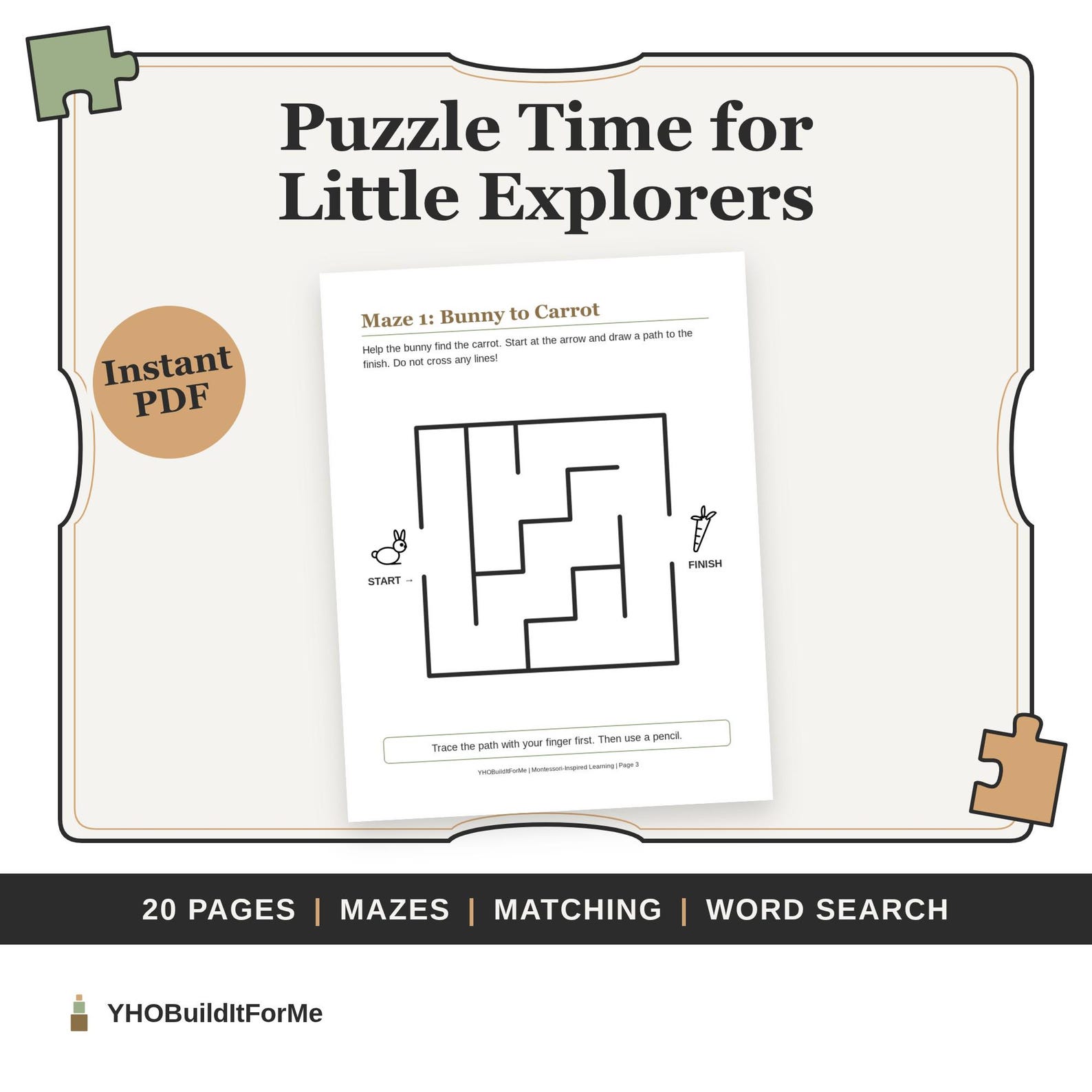 Maze page from the Easy puzzle book, titled Puzzle Time for Little Explorers: Bunny to Carrot