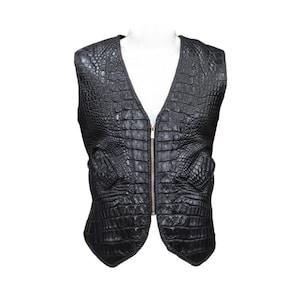 Motorbike Leather Vest- crocodile article - 100% Genuine Cowhide Drum dyed Leather - Vintage Motorcycle Club Gang Vest - Free Shipping