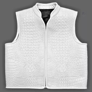 Motorbike Leather Vest- crocodile article - 100% Genuine Cowhide Drum dyed Leather - Vintage Motorcycle Club Gang Vest - Free Shipping