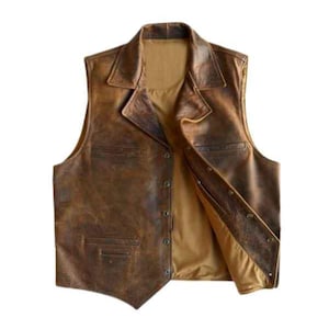 Motorbike Leather Vest- 100% Genuine Cowhide Drum dyed Leather - Vintage Motorcycle Club Gang Vest - Free Shipping