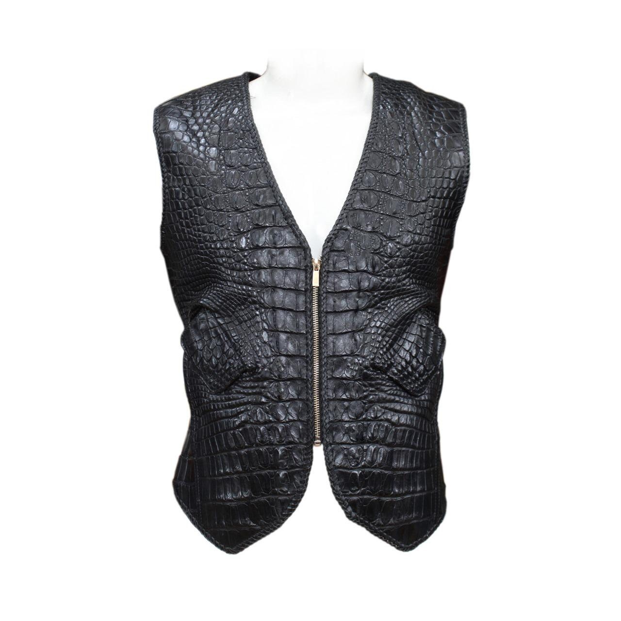 Vintage Style Black Leather Biker Vest / Rocker Coat For Men | Used Look, Club Vest With Carabiner Details