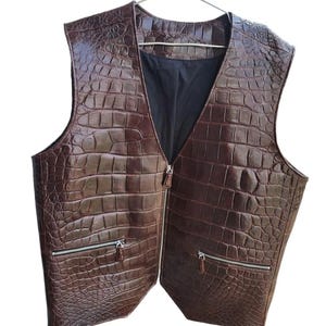 Motorbike Leather Vest- crocodile article - 100% Genuine Cowhide Drum dyed Leather - Vintage Motorcycle Club Gang Vest - Free Shipping