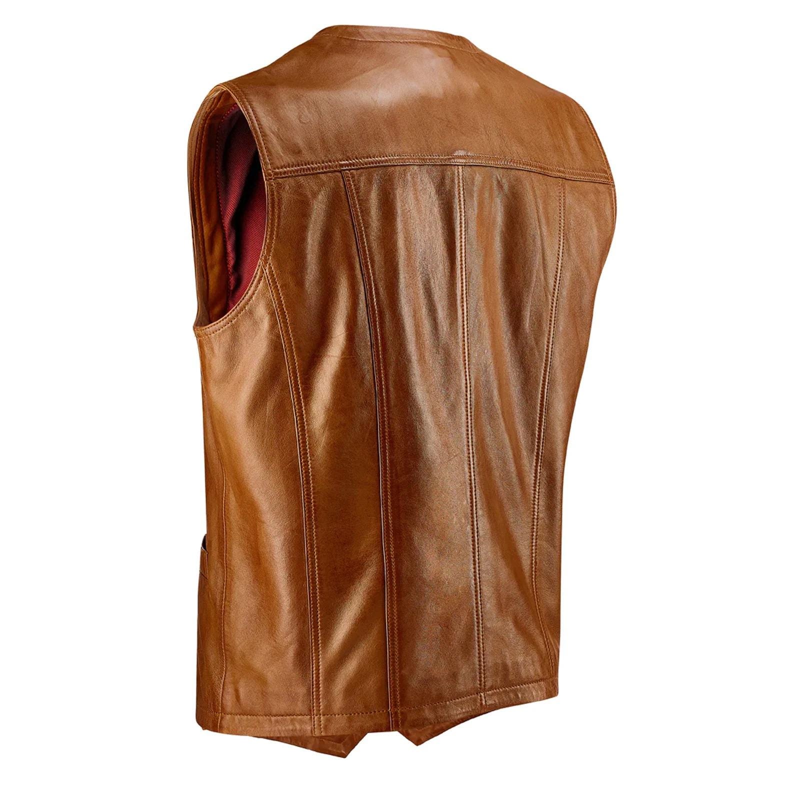 Outdoor Herren- Lederweste / Weste / ärmellose Lederjacke Schwarz Gr