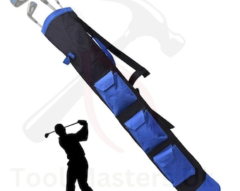 Lightweight 34"Foldable Golf Carry Bag with 3 Pockets, Double shoulder Straps Blue