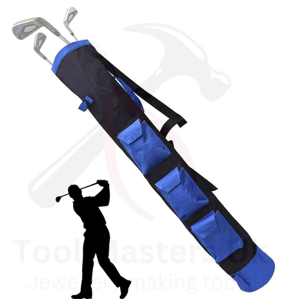 Lightweight 34"Foldable Golf Carry Bag with 3 Pockets, Double shoulder Straps Blue