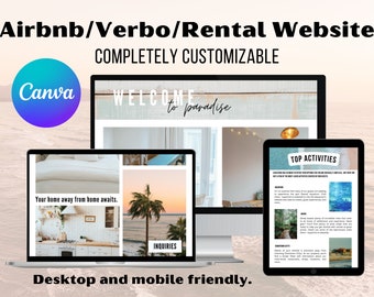Coastal Airbnb, Vrbo, Rental Property Website Template, High Quality Customizable Canva Website, Rental Property Marketing Page