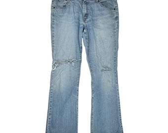 Vintage Y2k Cross Studded Pocket Bootcut Light Wash Denim Jeans Sz