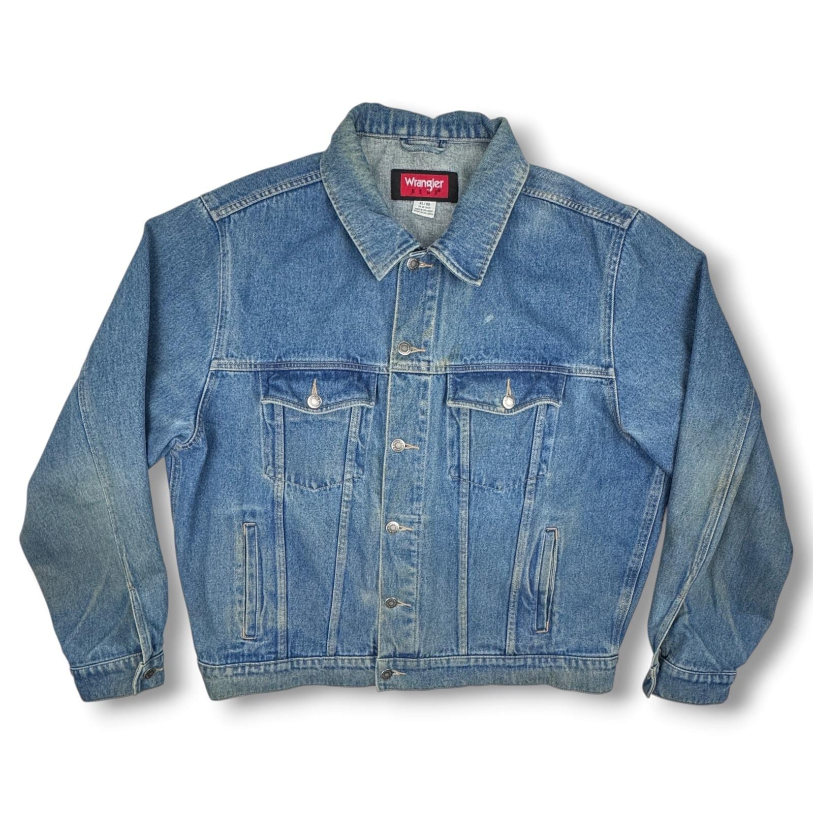 Wrangler, Wrangler Hero VTG Denim Jean Jacket XL Distressed Trucker Workwear 90s Blue