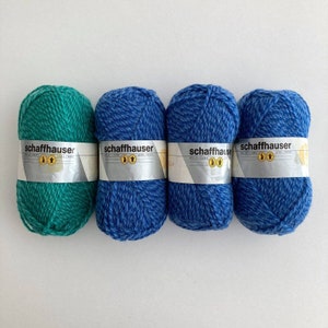 Lot of 4 Skeins Schaffhauser FIORELLA Yarn Wool Blend 2-Tone 3 Blue 1 Green 50g