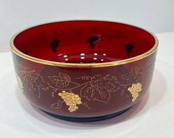 Cuenco bohemio vintage de cristal rojo rubí