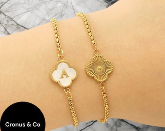 Gold Plated Bracelet A-Z Initial Letter Clover Bracelets Mother Of Pearl Gold Color Jewelry for Women Trendy Bracelet Fun