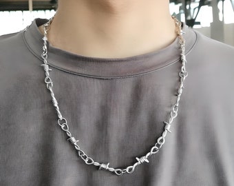 Silberdraht Halskette mit Stacheldraht Edgy Thorn Punk Choker Unisex Kette Spiky Streetwear Gothic Y2k Inspiriert Silber Halskette für Männer und Frauen