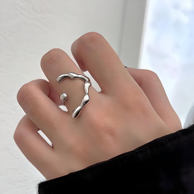 Chunky Irregular Silver Rings Molten Liquid Lava Y2k Ring Hollow Unique Ring Abstract Geometric Ring Set Minimalistic Ring Gift for women zdjęcie 8