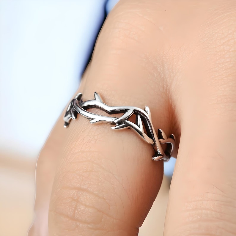 Anillo de espina de plata Y2k, anillo de alambre de púas con punta atrevida, anillo geométrico único, anillo ajustable abierto, anillos góticos de calle, regalo Emo imagen 6