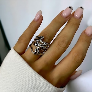 Dikke onregelmatige zilveren ringen gesmolten vloeibare lava Y2k ring holle unieke ring abstracte geometrische ring set minimalistische ring cadeau voor vrouwen afbeelding 6