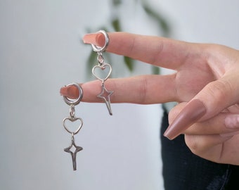 Silver Star Earrings Y2K Star Dangle Drop earring Korean earrings Grunge earrings Silver Star earrings Aesthetic earrings Gift for her