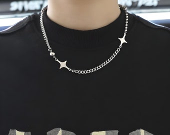 Y2k Star Necklace Silver Gothic Necklace Punk Necklace Bead Grunge necklace Y2k Fashion for Women gift for her