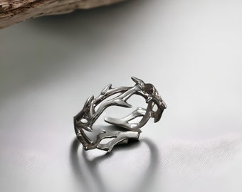 Y2k Silver Thorn Ring Edgy Spike Barbed Wire Ring Unique Geometric Ring Open Adjustable Ring Gothic Streetwear Rings Emo Gift