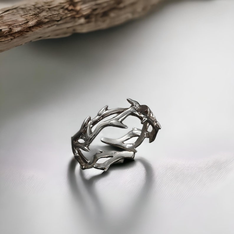 Anillo de espina de plata Y2k, anillo de alambre de púas con punta atrevida, anillo geométrico único, anillo ajustable abierto, anillos góticos de calle, regalo Emo imagen 1