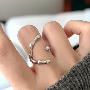 Grosses bagues irrégulières en argent, lave liquide en fusion Y2k, bague creuse unique, bague géométrique abstraite, ensemble de bagues minimalistes, cadeau pour femme Flow