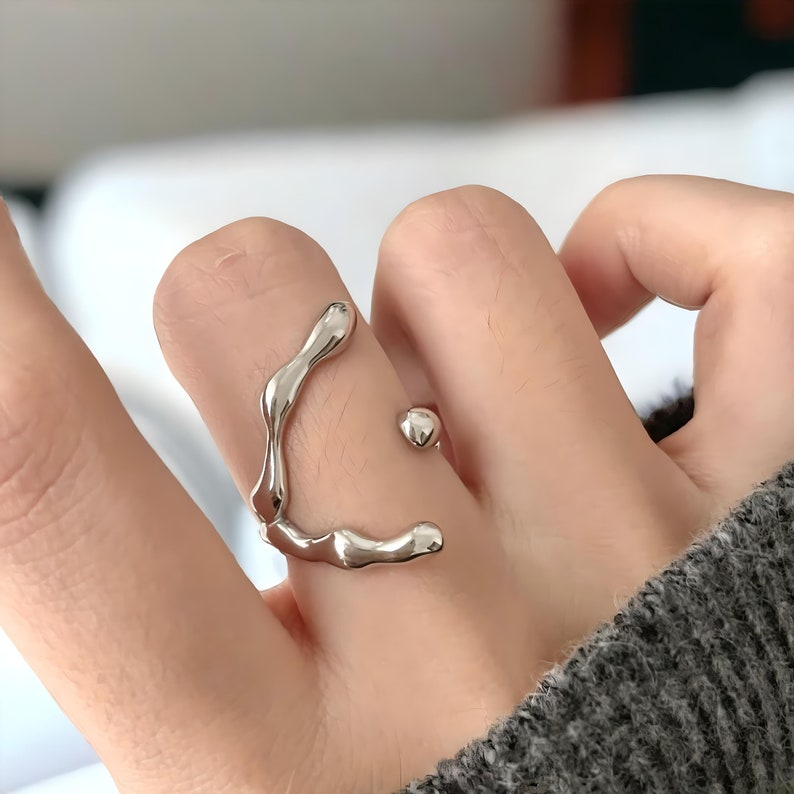Unregelmäßige flüssige Lava Silber Ringe Unregelmäßige Lava Y2k Hohl Einzigartige Ring Abstrakte Geometrische Ring Set Minimalistische Ring Geschenk für Frauen Flow