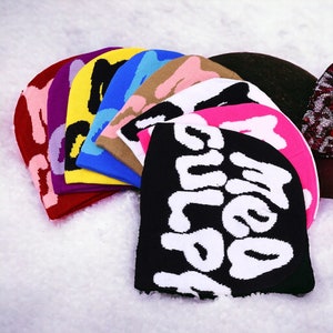 Women Y2k Beanie Hat Slouchy Knitted Beanies Y2k Accessories Skull Caps Mea  Culpa Graphic Bonnet Beanie 