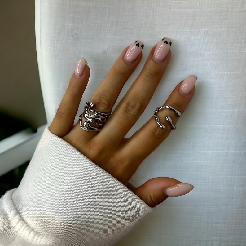 Dikke onregelmatige zilveren ringen gesmolten vloeibare lava Y2k ring holle unieke ring abstracte geometrische ring set minimalistische ring cadeau voor vrouwen afbeelding 4
