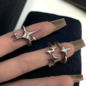 Silver Y2k Star Rings - Y2k Egirl Silver Star Rings, Cross Design Irregular Rings, Adjustable Couples rings, Gothic Y2k jewelry for her