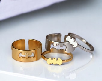 Paren Bat Ring Set Y2k Silver Matching Ring Set Zijn en haar belofte ringen Verstelbare ringen Gotische ringen voor koppels Cadeau voor vrouwen